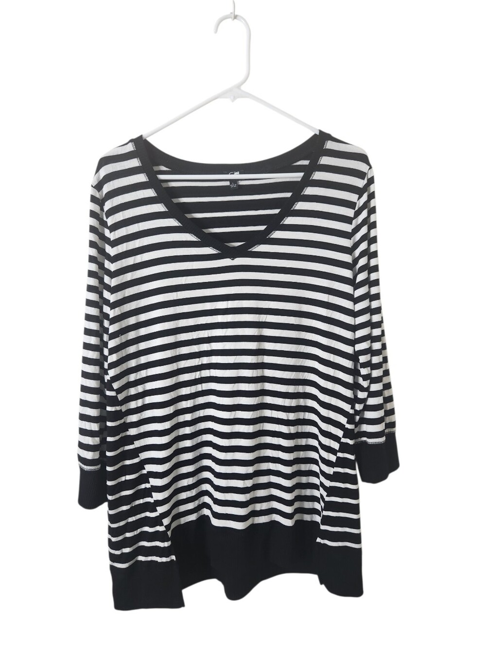 Cable & Gauge Black Striped V Neck Top